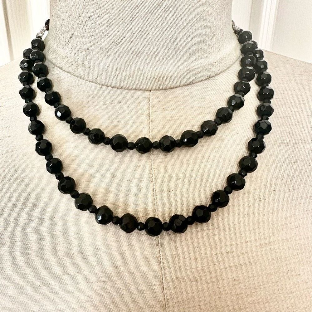Chaps black beaded double strand necklace